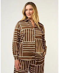 Estelle Plus Sizes Josie Geometric Collared Button-Front Satin Shirt