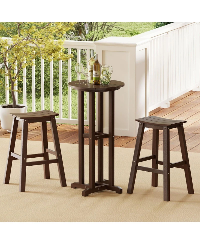 Sugift Round Hdpe Outdoor Bar Height Dining Table with Slatted Top