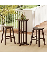 Sugift Round Hdpe Outdoor Bar Height Dining Table with Slatted Top