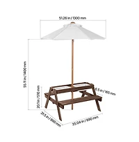 Sugift Kids Picnic Table 3-in-1 Wooden Bench Set with Sand Water Basin Umbrella