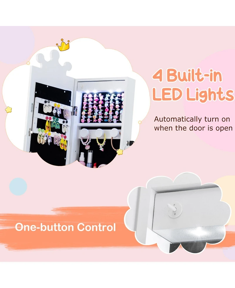 Sugift Kids Jewelry Armoire with Full-Length Lighted Mirror and Inside Led Lights