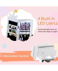 Sugift Kids Jewelry Armoire with Full-Length Lighted Mirror and Inside Led Lights