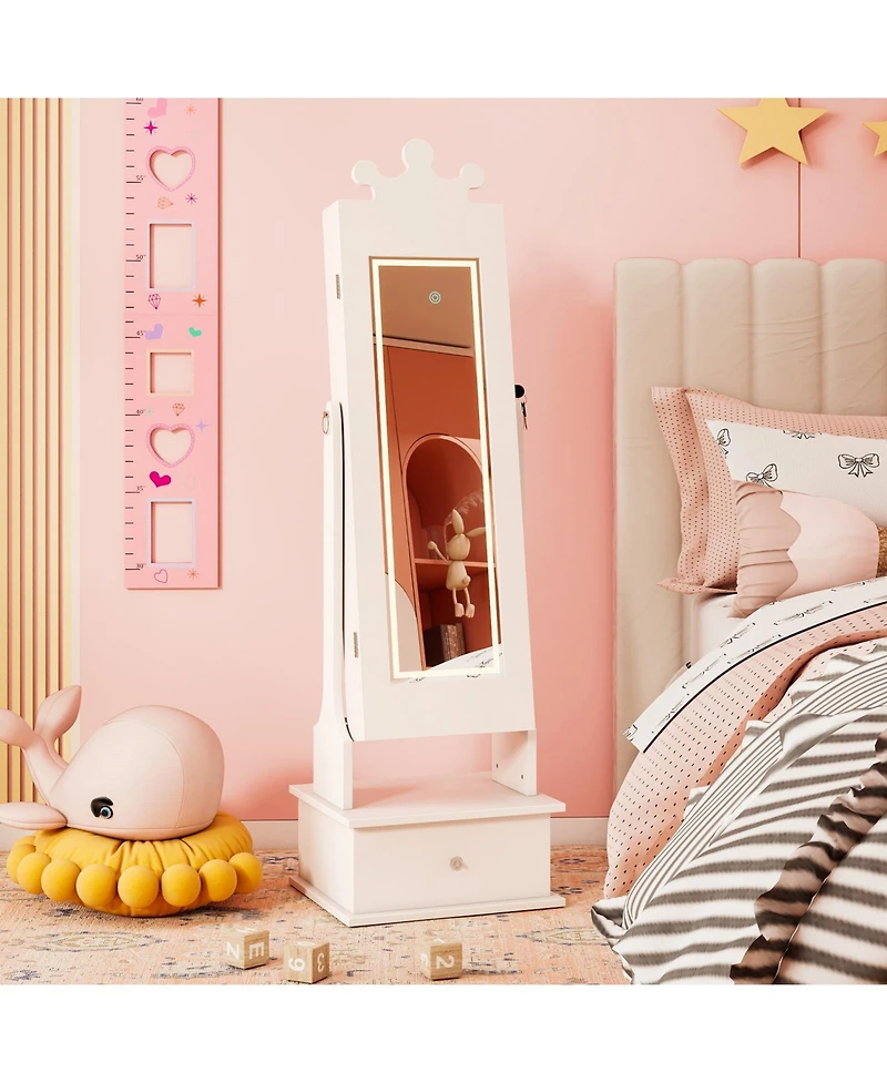 Sugift Kids Jewelry Armoire with Full-Length Lighted Mirror and Inside Led Lights