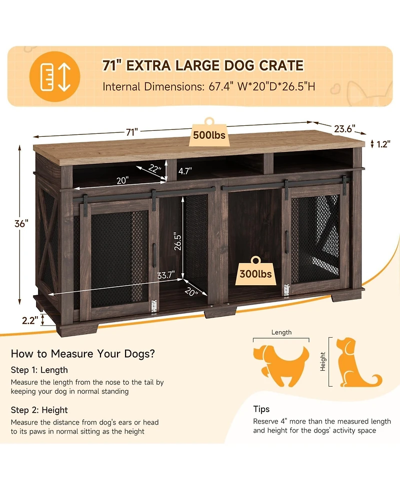 gaomon Adjustable Height Wooden Dog Crate Furniture End Table with 360 Rotating Feeder, Heavy Duty Dog Crate with 360 Wheels, Indoor Dog Kennel