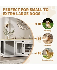 gaomon Double Dog Crate Furniture for Large Dogs,90 Inch Extra Large Heavy Duty Wooden Kennel with Feeding Station, Divider, Storage Shelves