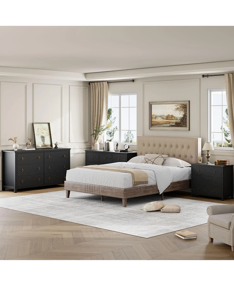 Homfan Modern Drawer Dresser for Bedroom, Wooden Dressers Chest with Clothes Storage Cabinet for Bedroom, Hallway, Living Room, Easy Assembly