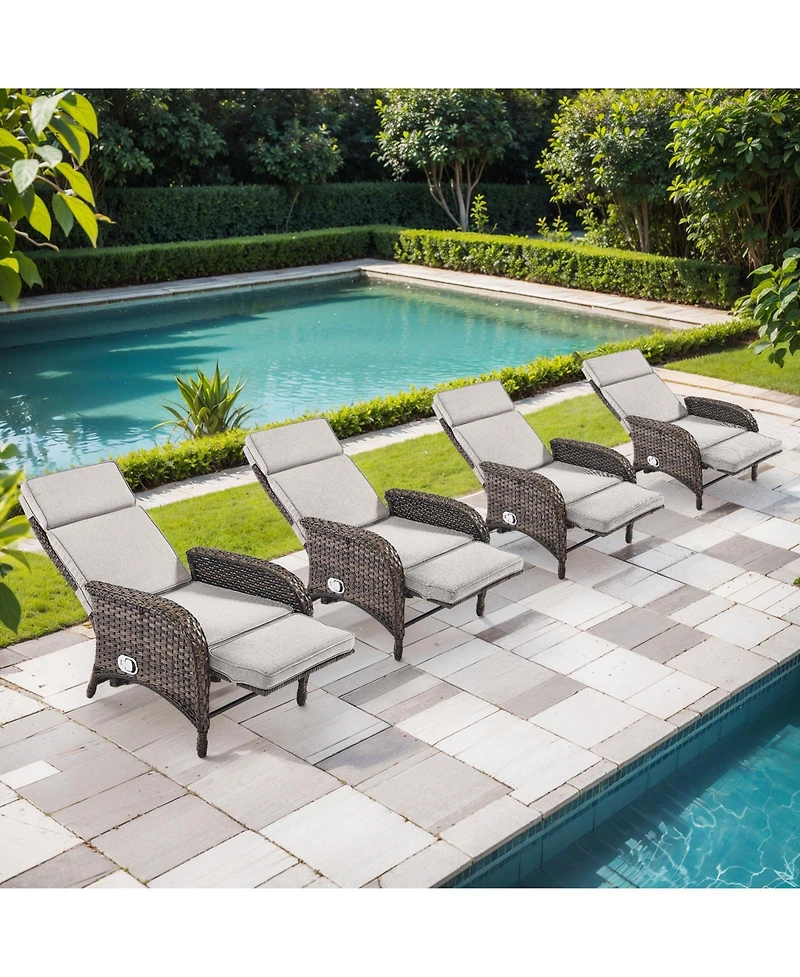 Pocassy Chaise Lounge Chair Outdoor Set of 4, Wicker Patio Chair, with Reclining Backrest