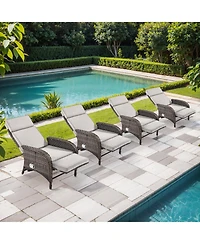 Pocassy Chaise Lounge Chair Outdoor Set of 4, Wicker Patio Chair, with Reclining Backrest