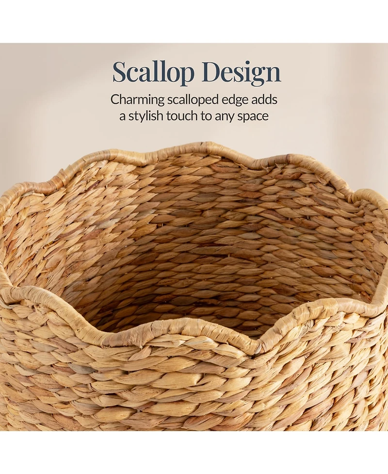 Best Choice Products Scalloped Large Round Laundry Hamper, Handwoven Laundry Basket and Organizer