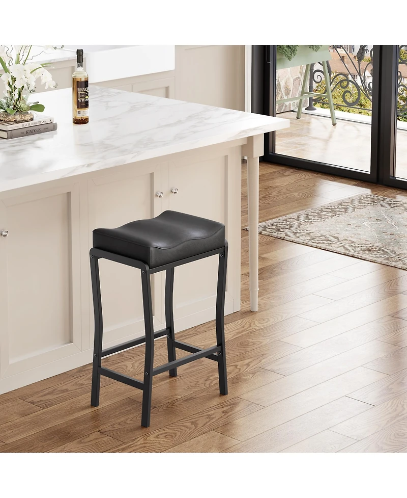 homfan Counter Height Barstool with Thick Faux Leather Seat, Metal Frame and Footrest - Modern Saddle Stool for Kitchen Island, Dining Room