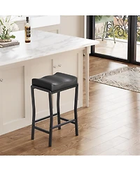 homfan Counter Height Barstool with Thick Faux Leather Seat, Metal Frame and Footrest - Modern Saddle Stool for Kitchen Island, Dining Room