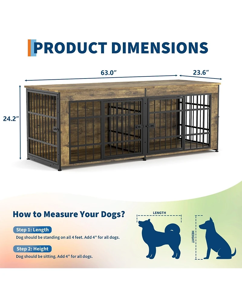 gaomon Double Dog House Furniture - Heavy Duty Wooden Indoor Kennel Tv Stand with Divider Spacious End Table Crate for 2 Medium or Large Dogs