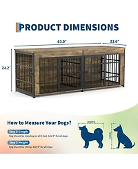 gaomon Double Dog House Furniture - Heavy Duty Wooden Indoor Kennel Tv Stand with Divider Spacious End Table Crate for 2 Medium or Large Dogs