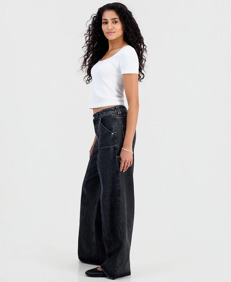 Madden Girl Juniors' High-Rise Ultra 90s Wide-Leg Carpenter Jeans