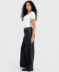 Madden Girl Juniors' High-Rise Ultra 90s Wide-Leg Carpenter Jeans