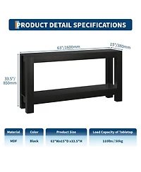 homfan 63-Inch Narrow Sofa Table with 2-Tier Storage – Slim Console for Entryway, Hallway, Behind Couch, Holds 220 Lbs