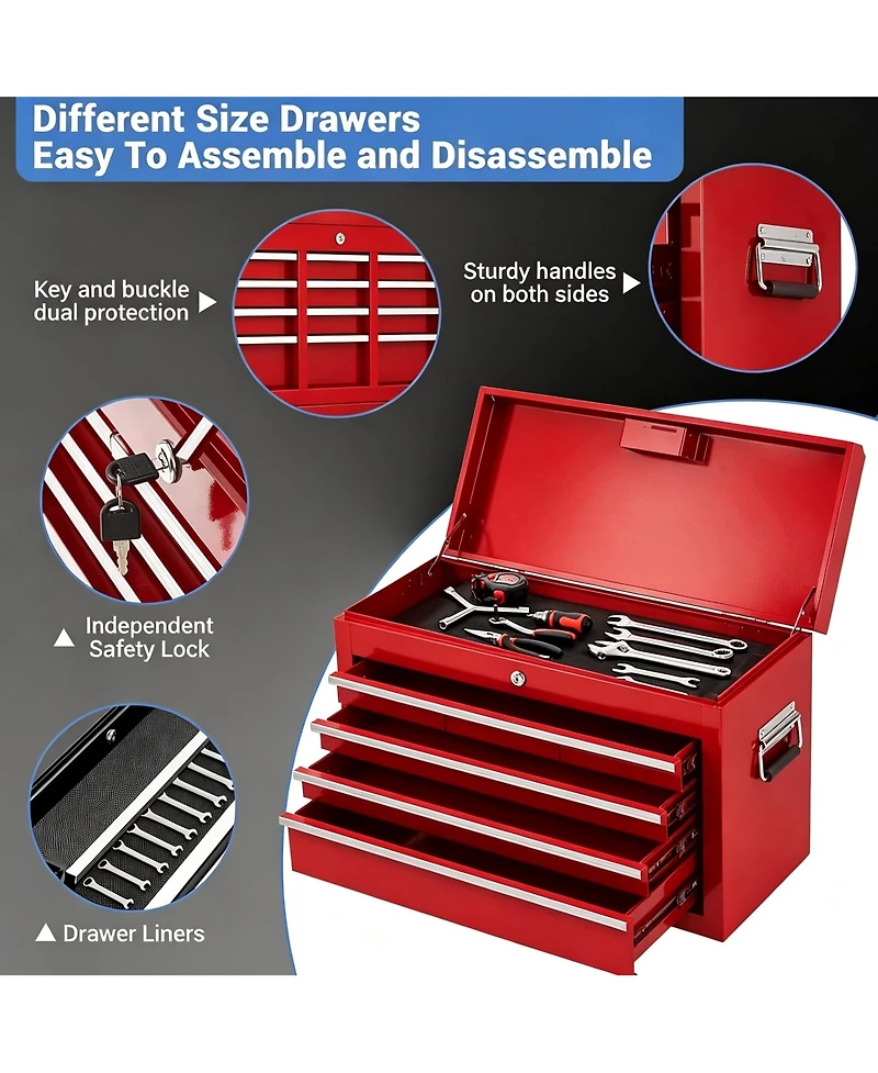 homfan 20 in. 5-Drawer Garage Tool Box with Locking Cabinet for Workshop, Heavy Duty Steel Rolling Tool Chest Organizer