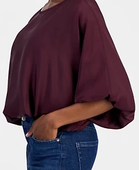 I.n.c. International Concepts Petite Elbow-Sleeve Bubble Boat Neck Blouse, Macy's Exclusive