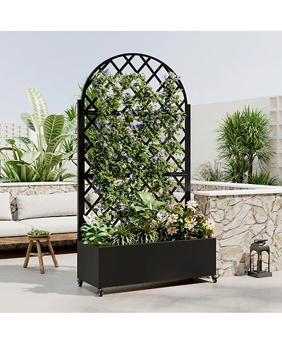 Streamdale Furniture 73" Metal Raised Garden Bed with Trellis, Drainage, and Lockable Wheels