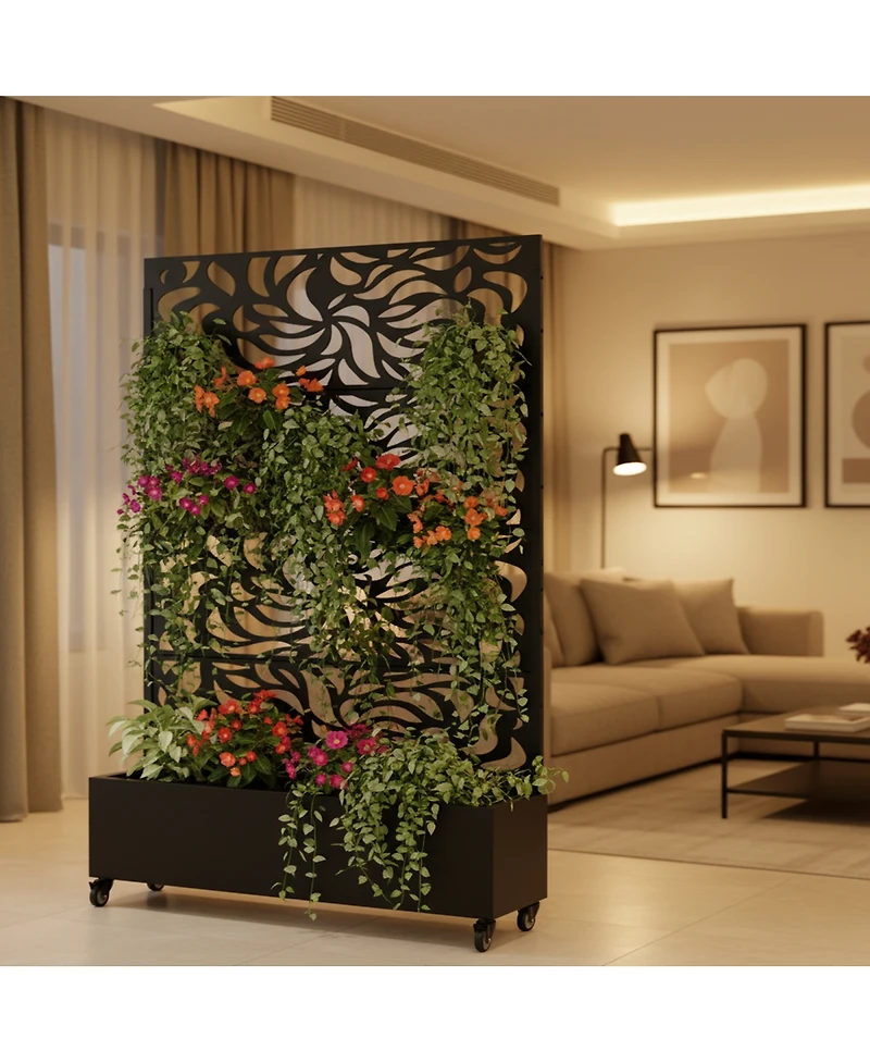 Streamdale Furniture 70.87" Leaf Pattern Privacy Screen with Planter Box