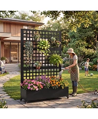 Streamdale Furniture Metal Raised Garden Bed with Wheels, Trellis, and Privacy Screen, 73"x47"x16
