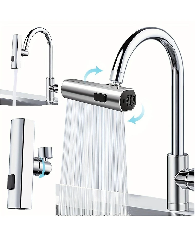 Phying 360 Degree Swivel Touch Controlled Waterfall Faucet 3 in 1 Large Kitchen Sink Extender Modern Contemporary Zinc Alloy Faucet with Chrome Finish