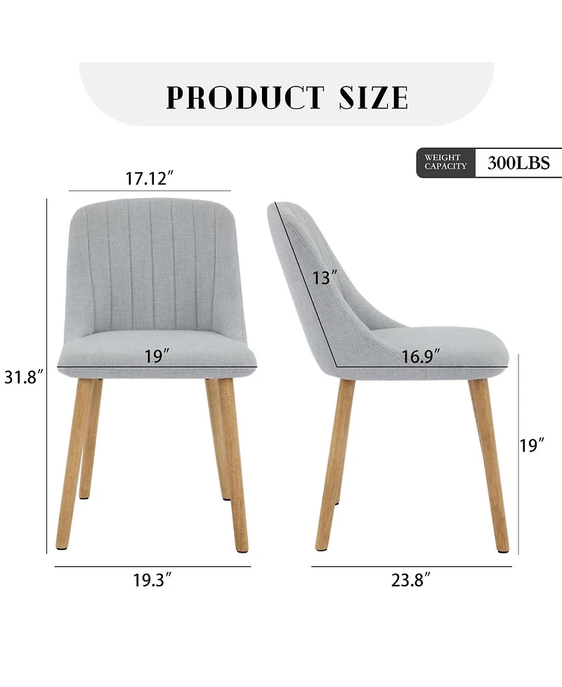 homfan Modern Fabric Upholstered Dining Chairs Set of 2, Mid-Century Kitchen Side Chairs