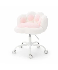 homfan Vanity Chair with Wheels, Cat Paw Back, 360degree(s) Swivel Height Adjustable Armless Chair, Teddy Fleece, Color-Blocking