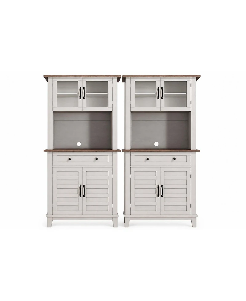 homfan 72" Freestanding Pantry Cabinet Buffet Hutch with Adjustable Shelves, Glass and Wood Doors for Dining Room