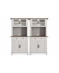 homfan 72" Freestanding Pantry Cabinet Buffet Hutch with Adjustable Shelves, Glass and Wood Doors for Dining Room