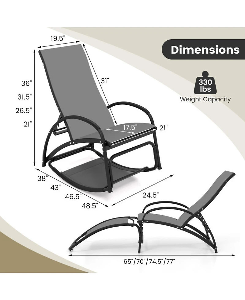 Gouun 2-in-1 Outdoor Rocking and Lounge Chair with 4-Position Backrest