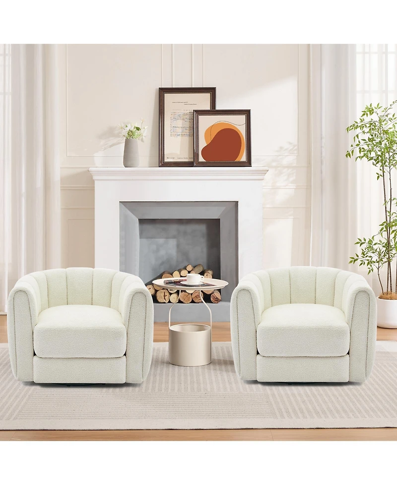 homfan Modern Swivel Barrel Accent Chair Soft Upholstery 360 degrees Rotating Striped Backrest Lounge for Living Room
