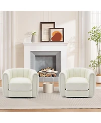 homfan Modern Swivel Barrel Accent Chair Soft Upholstery 360 degrees Rotating Striped Backrest Lounge for Living Room