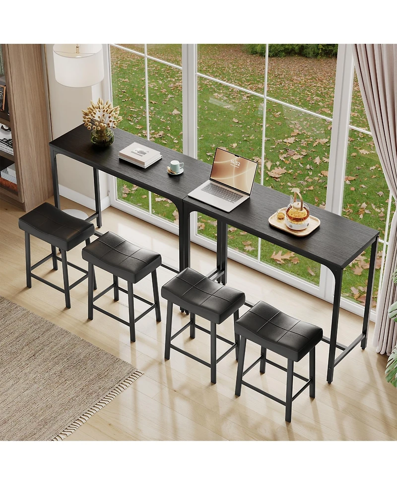 homfan Set of 2 Bar Table Narrow Long Kitchen Dining Sturdy Metal Frame Industrial