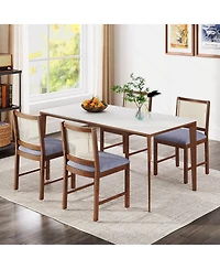 Gymax Rattan Dining Chair Set of 2 w/ Rubber Wood Frame Linen Fabric Padded Seat