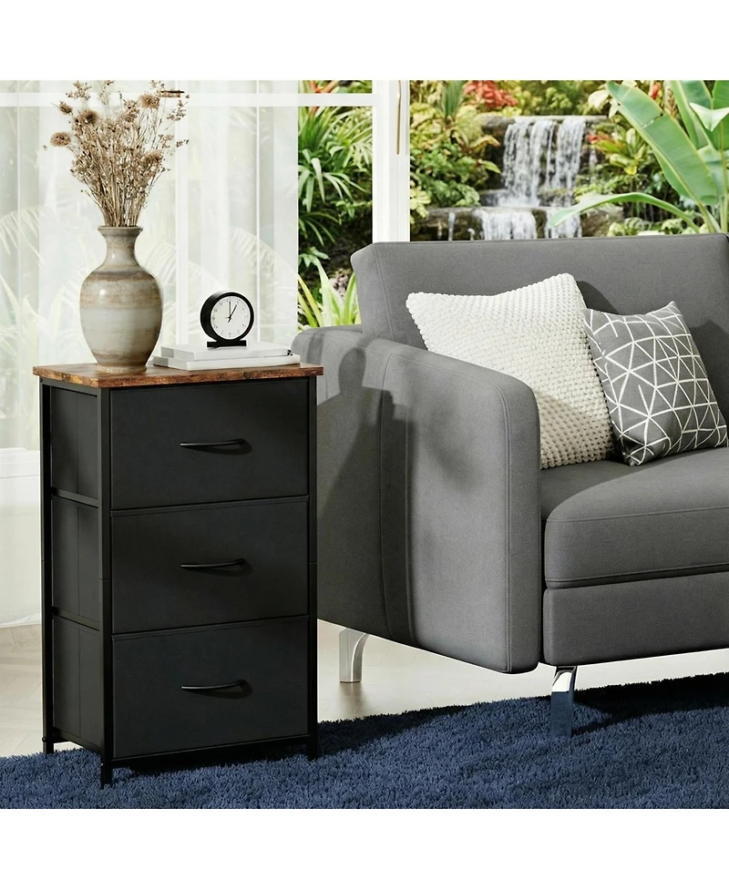 homfan Slim 3-Drawer Dresser with Removable Fabric Bins, Modern Wood Grain Storage Chest for Bedroom, Closet, Entryway