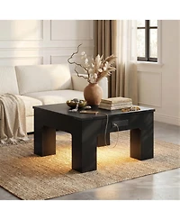 Aheaplus Wooden Coffee Table with Rgb Led Light, Small-Space