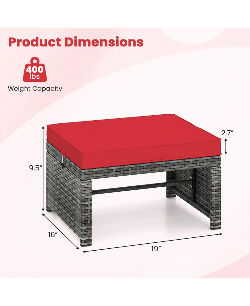 Sugift Set of 2 Patio Rattan Ottomans with Soft Zippered Cushions