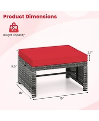 Sugift Set of 2 Patio Rattan Ottomans with Soft Zippered Cushions
