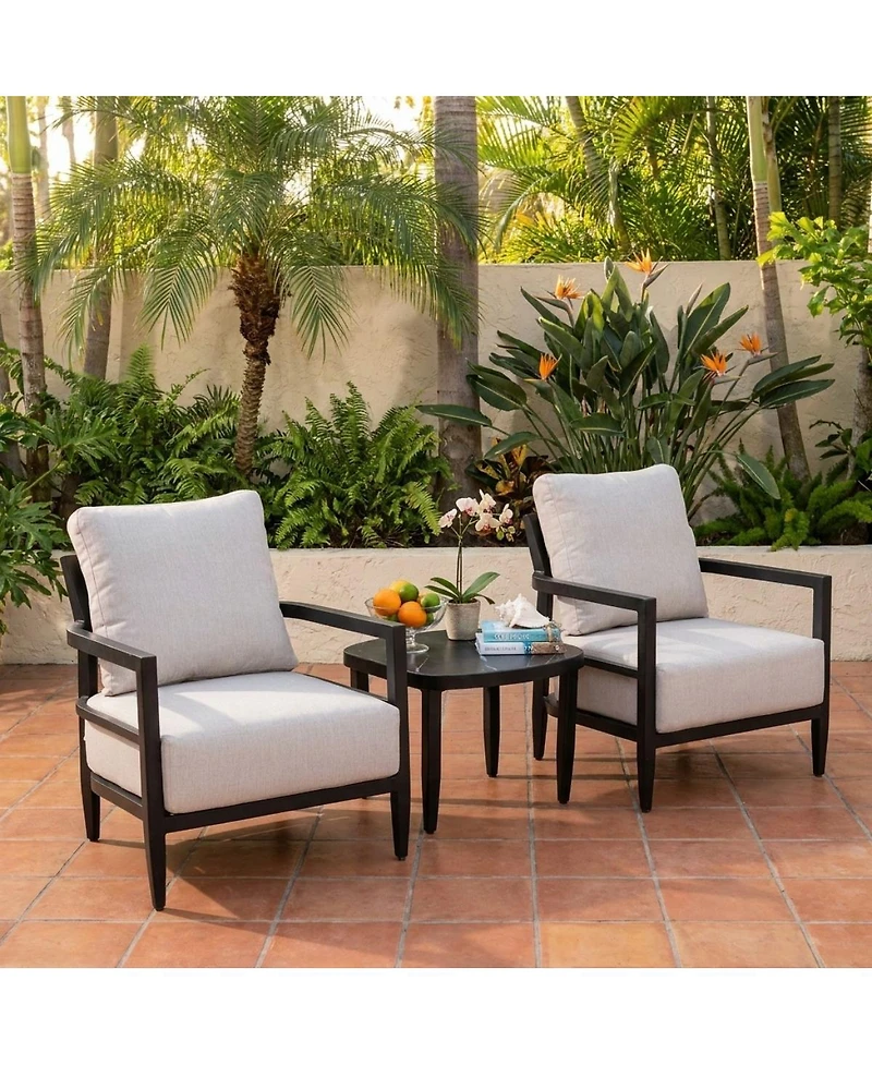 Asagikoiai 3-Piece Outdoor Aluminum Club Chair Set with Sintered Stone Table and Sunbrella Cushions