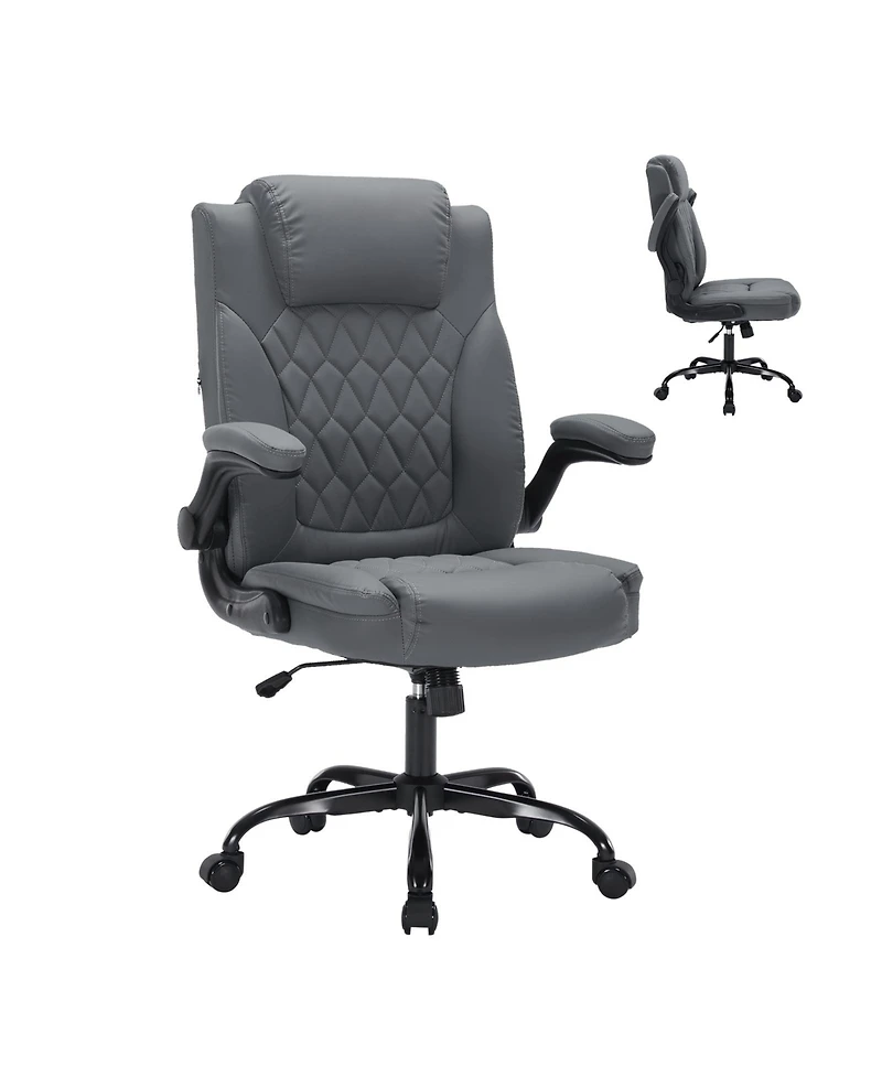 homfan Pu Leather Office Chair with Flip-Up Armrests, High Back Executive Desk Chair, 360degree(s) Swivel and Adjustable Height