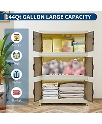 gaomon 243QT Stackable Storage Bins, Foldable Storage Cabinet with Magnetic Doors and Wheels, Translucent Plastic Organizer for Living Room