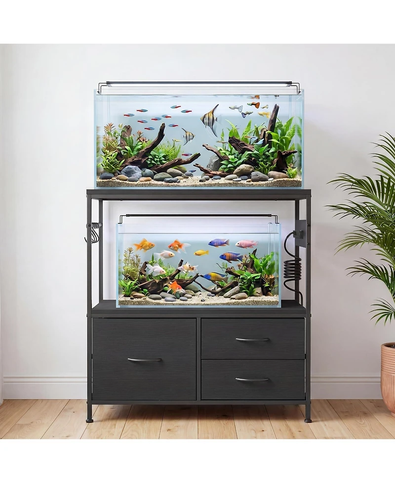 gaomon 20-29 Gallon Fish Tank Stand, Metal Frame Aquarium Stand with Drawers, Double Turtle for