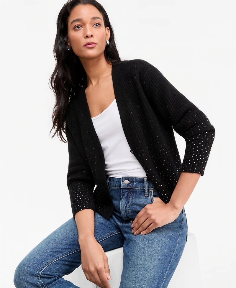 Charter Club Women's 100% Cashmere Embellished Boyfriend Cardigan, Macy's Exclusive