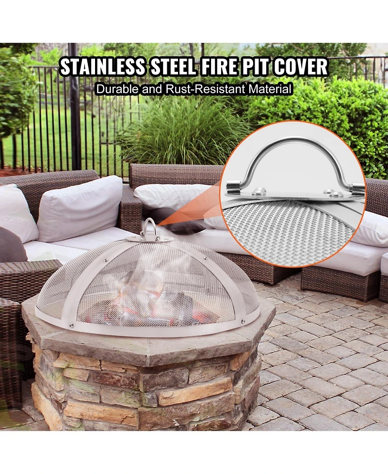 Cozito Fire Pit Spark Screen, Round Stainless Steel Mesh Cover with Ring Handle