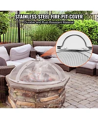 Cozito Fire Pit Spark Screen, Round Stainless Steel Mesh Cover with Ring Handle