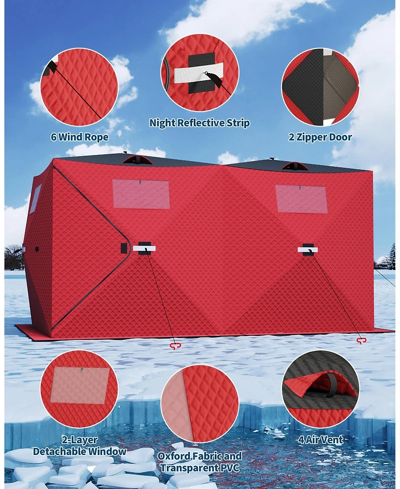 homfan Ice Fishing Shelter, 210D Quilted Fabric Insulated Pop-Up Tent, Portable Winter Hub