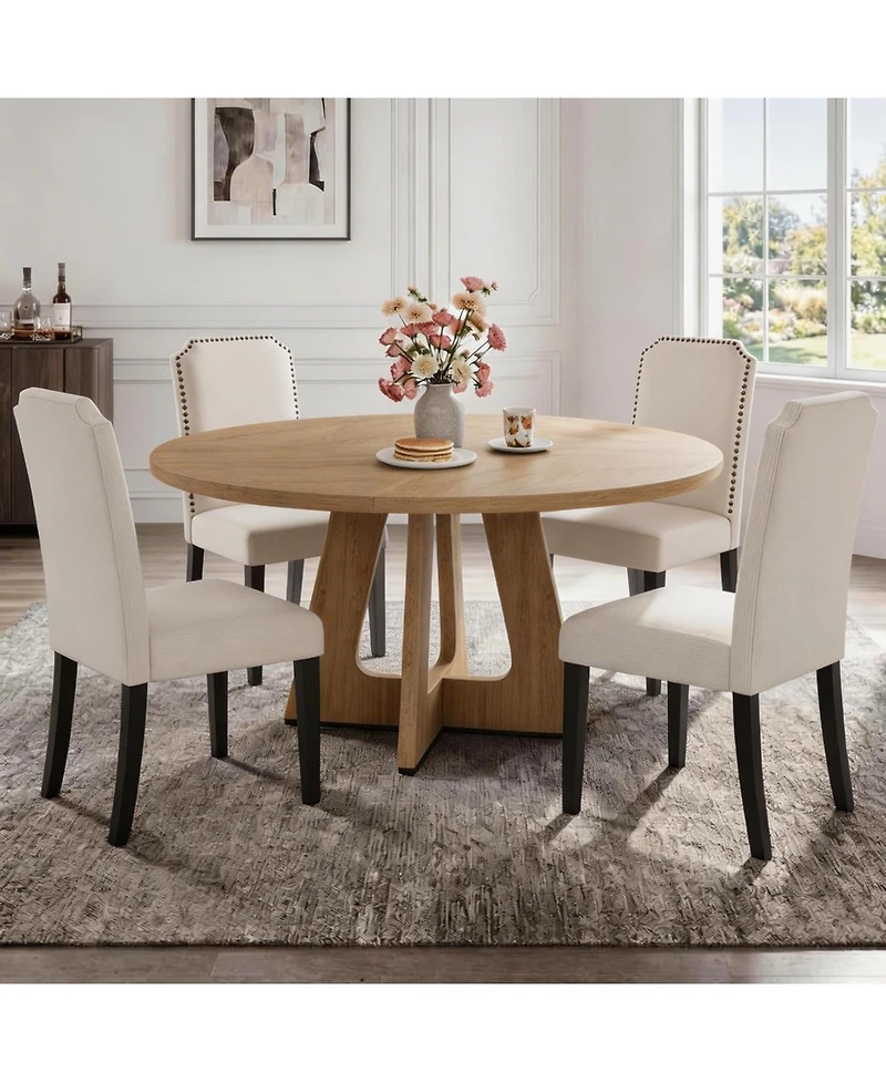 homfan 5-Piece Round Dining Table Set with 4 Chairs, 47.2" Space-Saving Kitchen Table for 4-6, Natural Table and chair