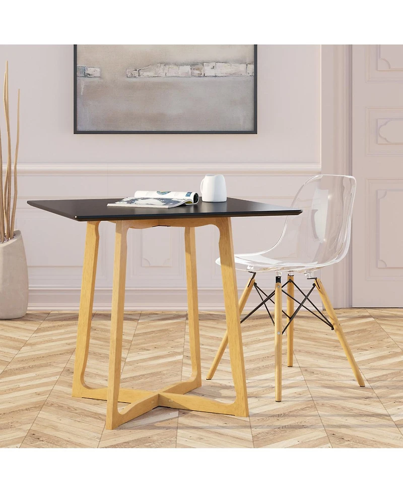 LeisureMod Cresco Modern Molded Acrylic Dining Chair Set of with Eiffel Base and Beech Wood Dowel Legs Ergonomic Curved Seat Accent Side
