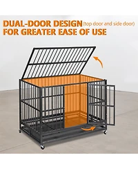 gaomon 47'' Heavy Duty Escape Proof Dog Crate and Kennel Steel Large Dog Cage with Doors, Lockable Wheels, Removable Trays, Waterproof Uv Cover